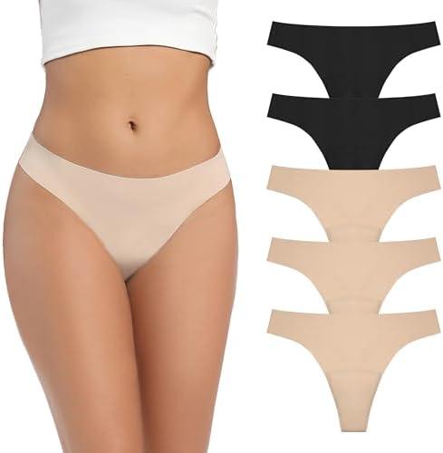 REELINDRY Women's Incontinence Thong Panties Washable Light Absorbency Leak Proof Underwear Bladder Control 5 Pack (2 Black-3 Beige, M)