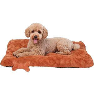 Washable Dog Bed for Small to Large Dogs, Calming Anti Anxiety Medium Dog Bed, Deluxe Plush Faux Fur Crate Beds, Comfy Fluffy Kennel Pad Pet Sleeping Mat with Non-Slip Bottom, 30"x20", Brown