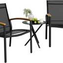 Shintenchi 3 Pieces Patio Bistro Sets, Outdoor Textilene Fabric Conversation Bistro Set, Textilene Fabric Front Porch Chairs Small Patio Furniture Set with Table for Lawn,Garden,Balcony (Black)