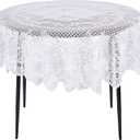 Juvale 59 Inch Round White Lace Tablecloth, Elegant Table Cover for Wedding Reception and Vintage-Style Decor