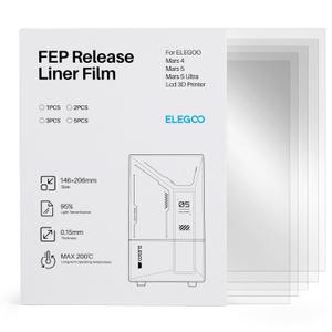 ELEGOO FEP Release Film 5PCS for Mars 4/ Mars 5/ Mars 5 Ultra LCD 3D Printer with 95% Light Transmittance, 206 * 146mm, 0.15mm Thickness