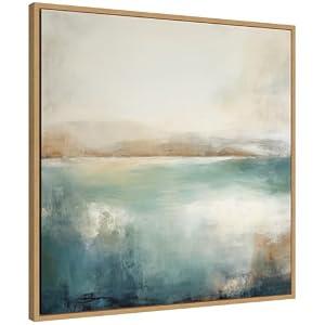 Kate and Laurel Sylvie Abstract Calming Lake Landscape Framed Canvas Wall Art by The Creative Bunch Studio 30 x 30 Natural, Coastal, Abstract, Landscapes Art for Wall Decor, Living Room, Bedroom