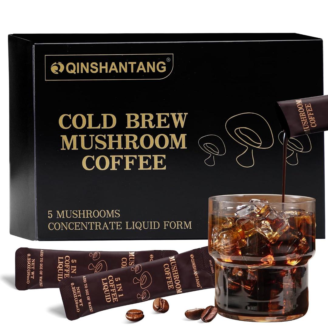 Cold Brew Mushroom Coffee, 15 Packets, Coffee Concentrate Liquid with 5 Adaptogenic Mushrooms, 100% Arabica Bean Extract for Immunity - Sugar Free, Keto, Vegan (EXP 05/11/27)