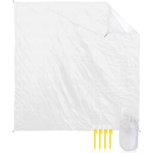 Beach Blanket Waterproof Sandproof 108"x85", Solid Color White Oversized Beach Mat with 4 Corner Sand Pocket & 4 Stakes, Compact Outdoor Picnic Mat for Camping Travel Festivals