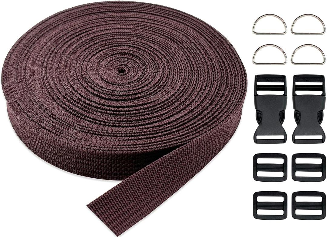 3/4 Inch Webbing Straps-Coffee Polypropylene Webbing Straps with Buckles, 15 Yards for Backpacks,Bags, Pool Solar Covers, Pet Collars, Sewing, Luggage, Outdoor & Indoor Gear, DIY Crafting (Brown)