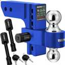 Rhino USA Adjustable Trailer Hitch (Fits 2-Inch Receiver) - Heavy Duty Aluminum Tow Hitches with 6-Inch Drop/Rise for Truck (12,500 LBS GTW) - Weatherproof Double Anti-Theft Locking Hitch Pins (Blue)