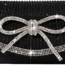 Bow Evening Bag Sparkly Clutch Purses for Women Wedding Glitter Rhinestone Party Prom Purse Dressy Clutch Bags (Black)
