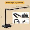 LED Desk Lamp for Home Office: Desk Light Double Head Adjustable with Power Strip 2 AC Outlets, USB-C USB-A Charging Ports Surge Protection, Foldable Table Lamp for College Dorm Room Essentials, Black