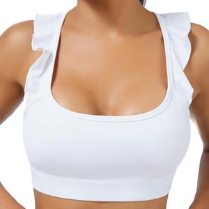 TDCQZY Women's Sports Bras Ruffled Y Back Padded Racerback Supportive Workout Yoga Bra (White, XL)