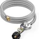 onlyfire 5 Feet Propane Regulator Hose with Propane Tank Gauge, Stainless Steel Braided, QCC1 Propane Adapter Hose Regulator for Burner Stove, Fire Pit, Gas Water Heater, LP Gas Grill (5Ft long propane hose)