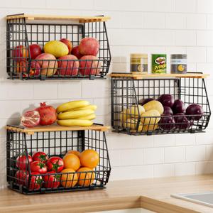 GGIU Wire Fruit Basket for Kitchen Storage: Hanging and Counter Basket for Vegetable Produce - Potato and Onion Storage for Pantry 3 Pack