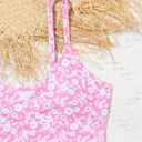 QJQ Girl's 3 Piece Floral Swimsuit Cute V Neck Bikini Set High Waisted Bathing Suit Sheer Mesh Cover Up Skirt (Pink), 16 Years
