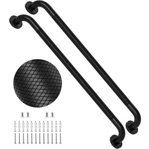 2 Pack 32 Inch Matte Black Shower Grab Bar w/Anti-Slip Knurled Grip