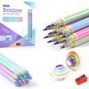 ECOTREE Pre-Sharpened Pencils #2 Cute Number 2 Pencils with Erasers for Kids Eco Rainbow Paper Pencil for School, Writing, 24 Count