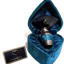 Small Keepsake Cremation Urns for Human Ashes with Velvet Heart Case and Funnel - Beautiful Peaceful Dark Blue Brass Hand Engraved Mini Memorial Urn