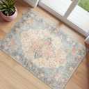 RELEANY Area Rugs Small 2'x3' Washable Non-Slip, Floral Vintage Distress Medallion Carpet for Kitchen Entryway Bathroom, Blue Orange Red