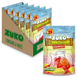 Zuko Strawberry Lemonade Powdered Drink Mix Family Pack, No Added Sugar Needed, 14.1 oz (Pack of 6) (EXP 08/14/28)