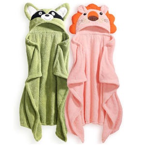 2-Pack Animal Hooded Bath Towels for Babies & Kids 0-6 Years, 50x32 Inch Ultra Soft Coral Fleece Baby Towel Set, Super Absorbent, Bath Time Essentials with Cute Animal Ears, Gift Ready