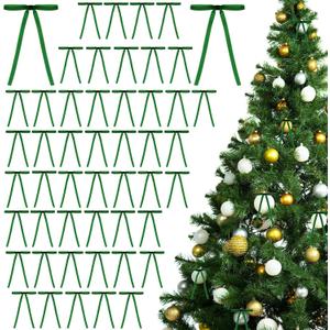 48Pcs Velvet Twist Tie Bows Dark Green Velvet Christmas Bows for Christmas Tree Vintage Wreath Velvet Bow Rustic Velvet Gift Decoration Bows for Tree Gift Indoor Outdoor Decorations
