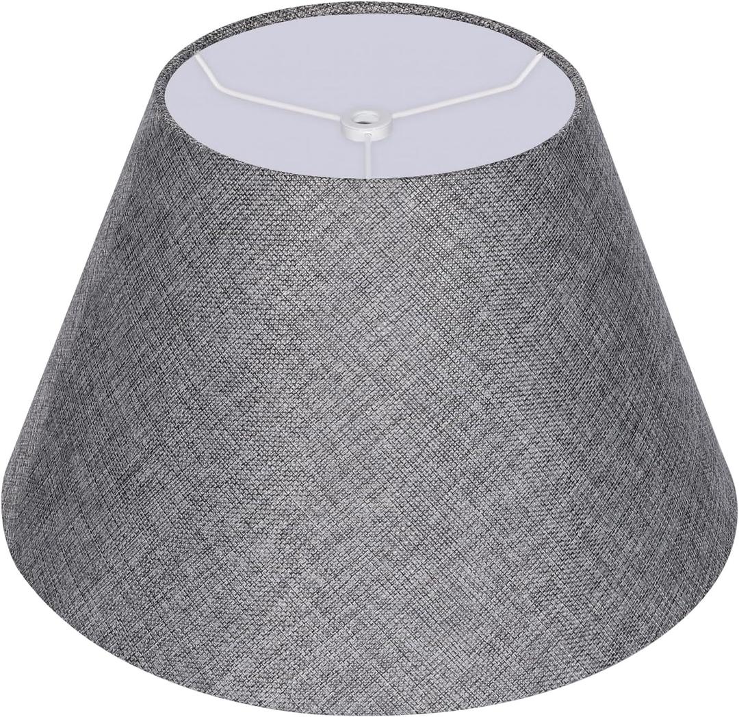 ALUCSET Table Lamp Shade, Replacement Grey Lampshade for Living Room, Barrel Lamp Shade 7x13x7.8inch, Natural Linen Lampshade, Hand Crafted Lamp Cover, Spider Fitter (1 Pack)