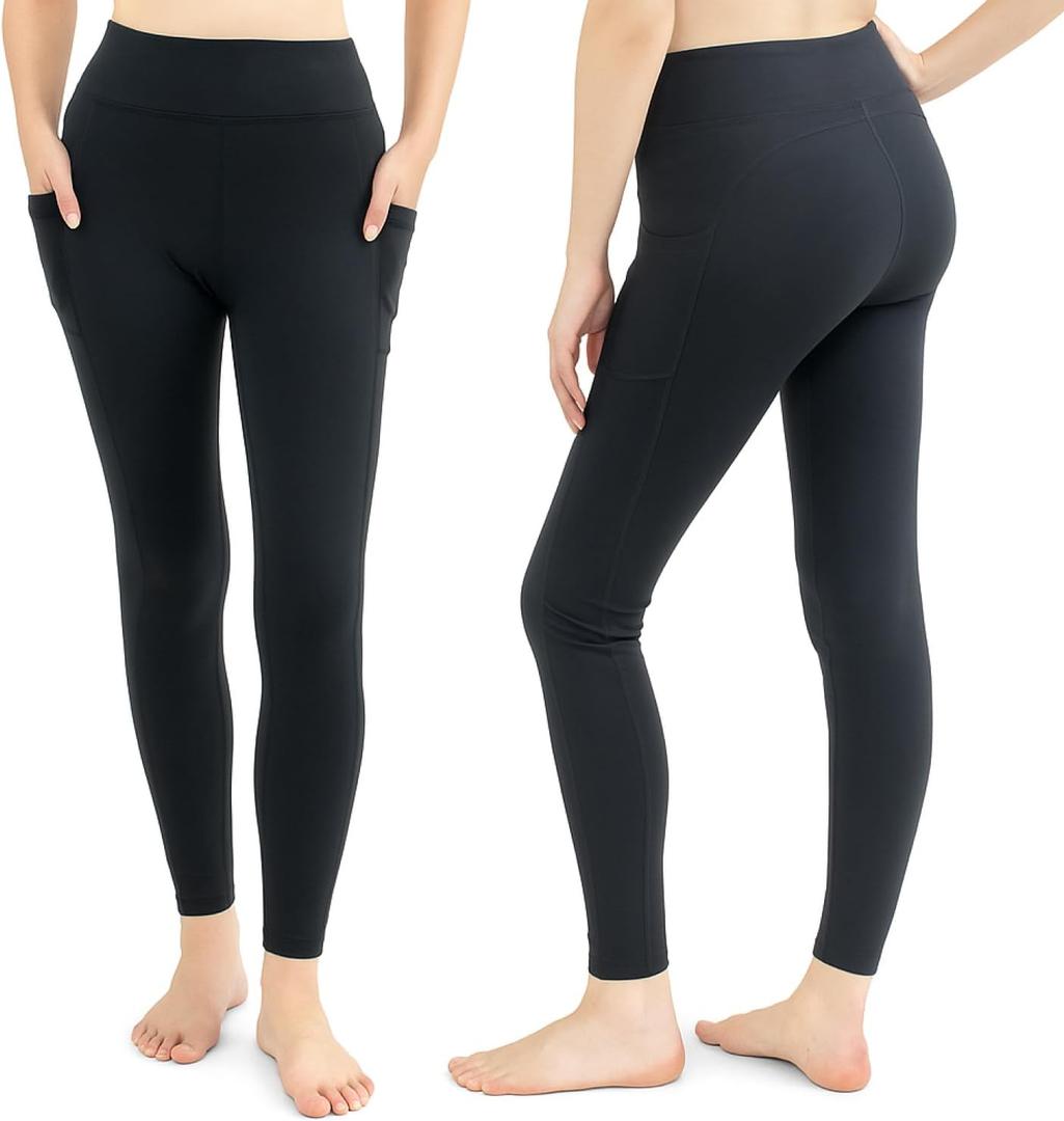 SATINA Women's High Waisted Workout Yoga Leggings (Black & Charcoal)