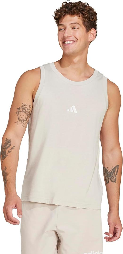 adidas Men's Essentials Small Logo Single Jersey Tank Top (Beige, XS)