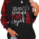 TAOHONG Merry Christmas Sweartshirt for Women Xmas Buffalo Plaid Tree Tops Color Block Snowflake Print Long Sleeve Shirt (Black, S)