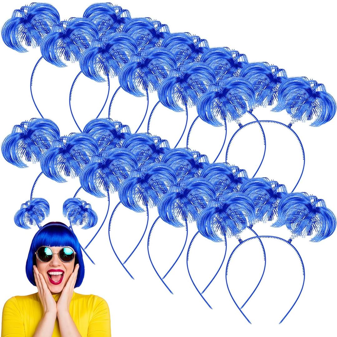 Jexine 12 Pcs Halloween Pompom Headband Hair Tinsel Hair Accessory Wrapped Ponytail Headwear Feather Headband for Women Cos(Blue)