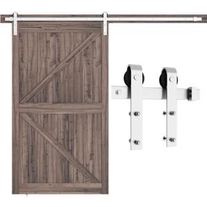 SMARTSTANDARD 8 Feet Brushed Nickel Barn Hardware Kit-Heavy Duty Sliding Track-Smoothly and Quietly-Easy to Install-Fit 42"-48" Wide Door Panel (J Shape Hanger)