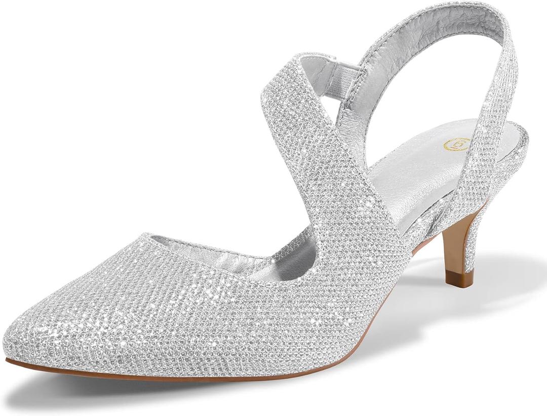 mysoft Women's Dress Shoes Low Heels 2 inch Kitten Pumps Slingback Wedding Party Medium/Wide Width Shoes (8.5)