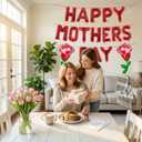4 x Red Happy Mothers Day Balloons 16 Inch Mothers Day Balloons Red Rose Balloons for Mother's Days Party Decorations