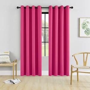 HUTO Blackout Bedroom Curtains Panels 84 Inch - Energy Saving Thermal Insulated Privacy Protect Antique Copper Grommet Sun Block Drapes for Living Room, 1 Pair, 52 by 84 Inch, Hot Pink