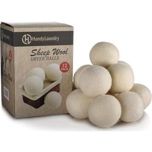 Handy Laundry Wool Dryer Balls - Natural Fabric Softener, Reusable, Reduces Clothing Wrinkles and Saves Drying Time, Better Alternative to Plastic Balls and Liquid Softener (Pack of 12)