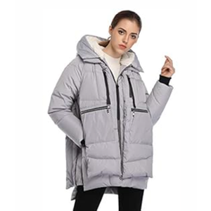 FADSHOW Women's Winter Down Jackets Long Down Coats Warm Parka with Hood, Grey, Medium
