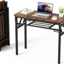 BYMECOST 31.5" Folding Desk, No Assembly Computer Desk, Small Foldable Table with Storage Shelf, Study Table for Small Space, Writing Desk Compact Desk for Home Office (Brown, 31.5")