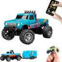 Mini Rc Truck, 1:64 Scale Monster Truck Remote Control Car with Lights, 2.4Ghz Remote Control, Speed/Steering Adjustable (Blue-B)