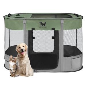 Rest-Eazzzy Dog Playpen, Foldable Kitten Playpen for Medium Dogs, Portable Pet Puppy Playpen with Removable Shade Cover, Indoor Outdoor Travel Camping Use for Small Pets with Carrying Case (L, Green)