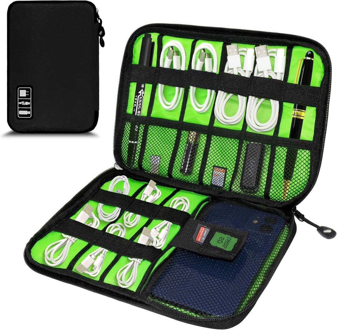 Electronics Organizer,Travel Cord Organizer Pouch, Portable Cable Organizer Bags,Travel Electronic Accessories Storage Case for Cables, Cords, Charger, Phone (Black) (Single Layer-Medium, A1-M-Black)