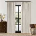 Pinch Pleated Blackout Linen Curtains 84 Inch Long for Living Room Bedroom Room Darkening Thick Linen Curtain 84 Inch Length 2 Panels Set Double Layer Boho Farmhouse Cream Ivory Natural Window Drapes