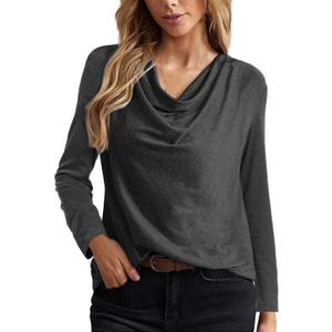 Womens Shirts Long Sleeve Cowl Neck Tops Basic Dressy Casual Sweatshirts Loose Fit Sweater Fall Fashion Trendy 2024 Blouse (White, L)