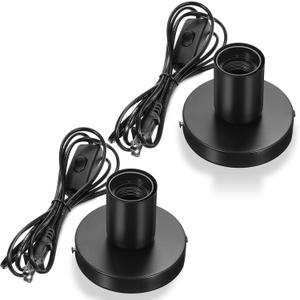 Tuanse 2 Pcs Polished Metal Desktop Lamp Base E26 E27 Screw Light Bulb Holder Sockets Night Light Base Lamp Replacement for Holding Bulb 6 Feet Cord on Off Switch Plug(Black)
