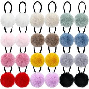 12 Pack Candy Colors Cute Fuzzy Pompom Hair Ties Scrunchies Pom Pom Elastics Pigtail Ponytail Holders Fluffy Hair Balls Rubber Bands Ropes Hair Accessories for Baby Girls Kids