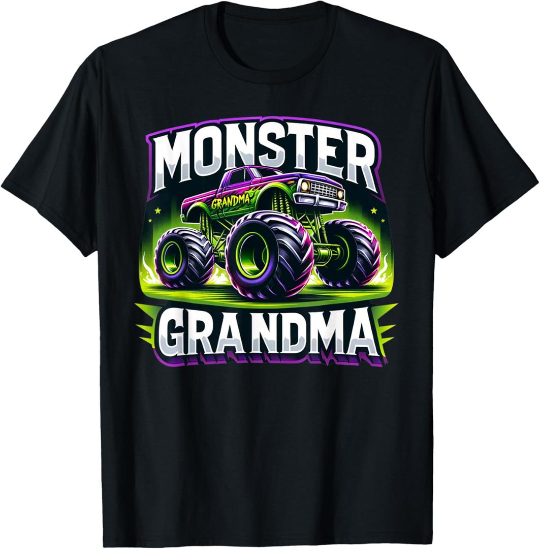 Monster Truck Race Racer Driver Grandma Mother's Day T-Shirt, Black, 5XL