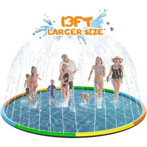 13FT Toffos Large Splash Pad, Sprinkler for Dogs and Kids, 0.5mm Thickened Durable and Foldable Large Pool, Colorful Summer Outdoor Water Play Mat Toys for Toddlers and Dogs (13 FT/157 in)