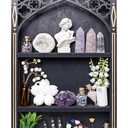 Gothic Window Crystal Shelf Display for Wall, Wooden Gem Stone Rock Storage Holder Trinkets Organizer, Wall Mount Stand Case Box for Witch Wiccan Decor, Spiritual Gift for Home Bedroom Living Room
