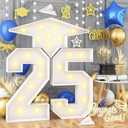4.5FT 2025 Graduation Decorations, Large 25 Light Up Numbers and Graduation Cap with Lights, White Mosaics Marquee 25 Numbers Kit for Class of 2025 Preschool High School College Graduation Decorations