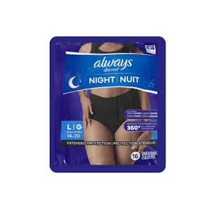 Always Discreet Adult Incontinence Overnight Underwear for Women, Large, Up to 100% Bladder Leak Protection, 32 Count (2 Packs of 16)