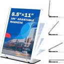 180 Adjustable Acrylic Sign Holder 8.5"x11", Magnetic Table Paper Display Stands with Solid Bases For Office, Double-Sided Clear Code Sign Menu Holder For Store