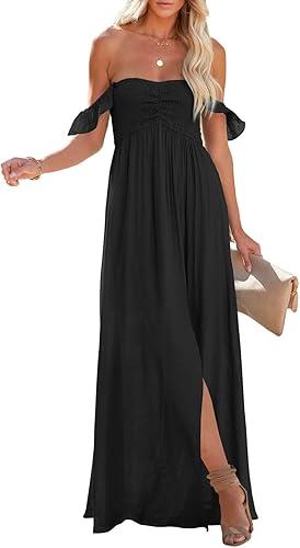 Happy Sailed 2025 Summer Women's Off-Shoulder Dress, A-Line, Side Slits, Open Waist, Size XL