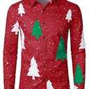 JOGAL Mens Christmas Shirts Santa Claus Party Long Sleeve Button Down Shirts RedTree X-Large
